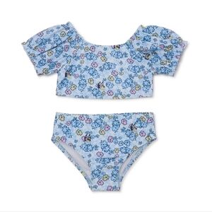 Bluey Toddler Girl Puff Sleevw Swimsuit, 2 Piece - Size 12M